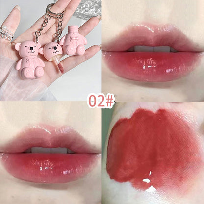 Keychain Mirror Lip Gloss Cute Bear Jelly Liquid Lipstick