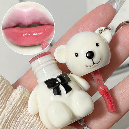 Keychain Mirror Lip Gloss Cute Bear Jelly Liquid Lipstick